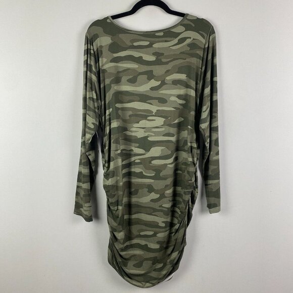 Torrid Maternity Ruched Side Tunic Tee Size 2X Camo V Neck Long Sleeve - Picture 6 of 10